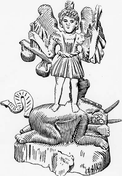 Šv. Mykolas Arkangelas. Iš: Paulius Galaunė, "Lietuvių liaudies menas", Kaunas, 1930