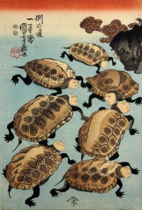 Utagawa Kuniyoshi. Keisti ir nuostabūs laimės vėžliai. 1847–1852