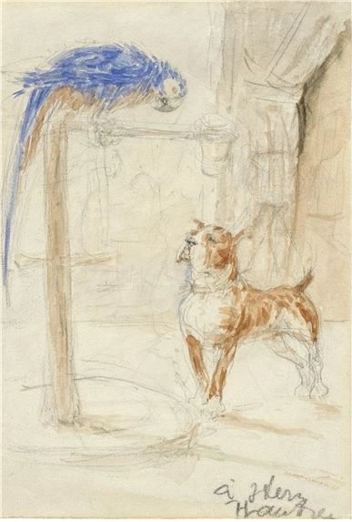 Henri de Toulouse-Lautrec. Papūga ir šuo. 1883