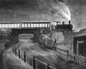Eric Ravilious. Traukinys virš tilto naktį. 1935