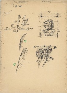 Jurgio Kunčino piešiniai, kažkada nukeliavę į bylą „Prie ko dėt?“. Lietuvos literatūros ir meno archyvas, f. 799