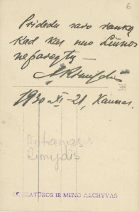 Pridedu savo ranką kad kas nuo Liūnos nepavogtų  1930.XI.21, Kaunas [Antanas Rimydis] 